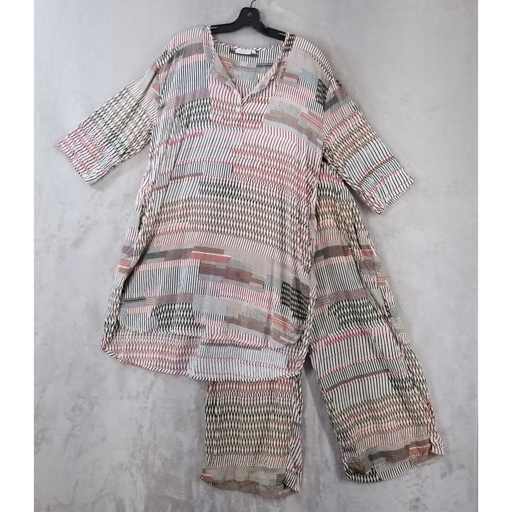 Masai Copenhagen Pant Tunic Set Women L Elastic‎ Waist Flowy Art Resort Cruise